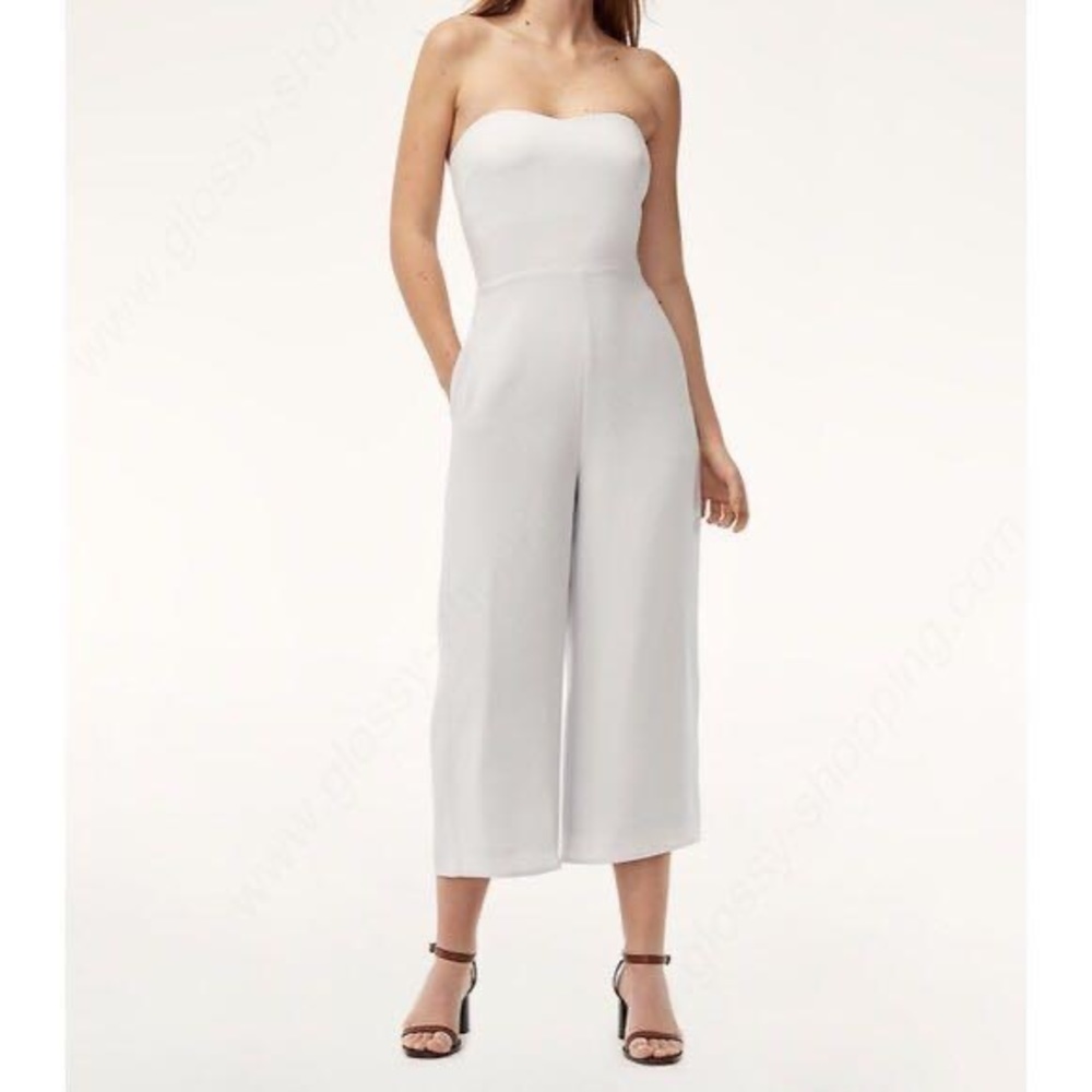 Aritzia Babaton Sz 0 Roshan Strapless Light Grey Cropped Wide Leg Jumpsuit
